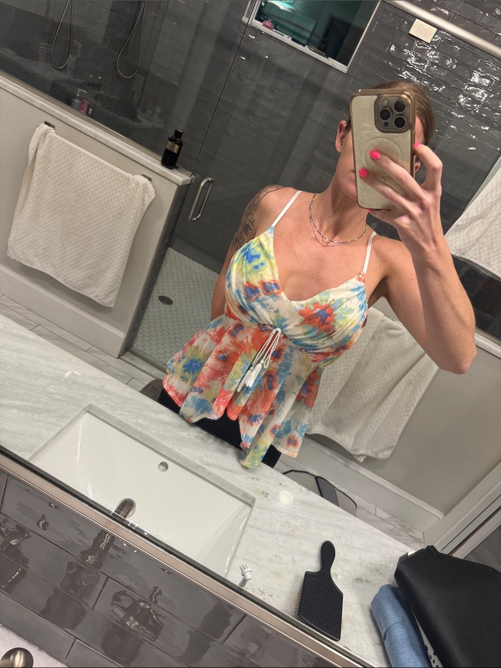 VENUS Multicolor Floral Tie-Dye Spaghetti Strap Peplum Camisole